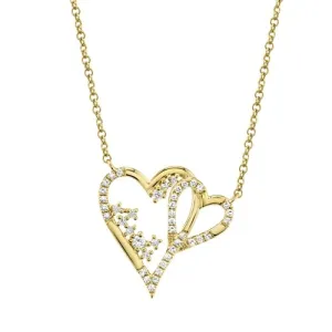 14KT GOLD 0.17 CTW DIAMOND INTERLOCKING HEART NECKLACE