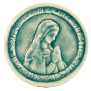 3" Round Blessed Mary Pewabic Tile - Glacier Gloss