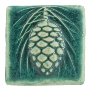 3x3 Pinecone Pewabic Tile - Pewabic Green