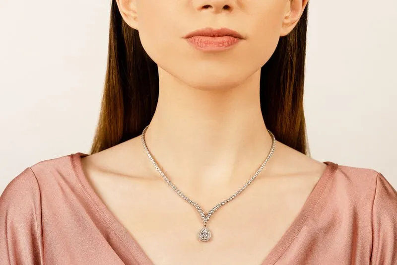 4 Prong Graduated V Diamond Lab-Grown Diamond Necklace with 9.08 ct.(finished)