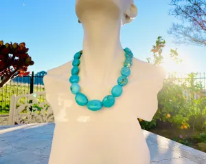 Artisan Chunky Blue Faux Turquoise Stone Beaded Necklace