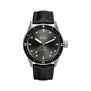 Fifty Fathoms Bathyscaphe SS 43mm - Black Bezel w/ Grey Dial on Sail-canvas Strap