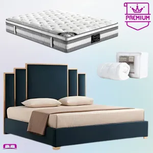 King Premium Package | Bedzy Luxe Austin King Bed Frame Turquoise, Plush Premium Euro Top Pocket Spring Mattress (Medium Firm) & Bamboo Mattress Topper!