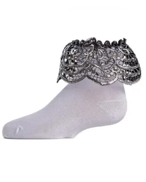 MeMoi Scalloped Metallic Anklet Girls Socks Style: MKF-6023